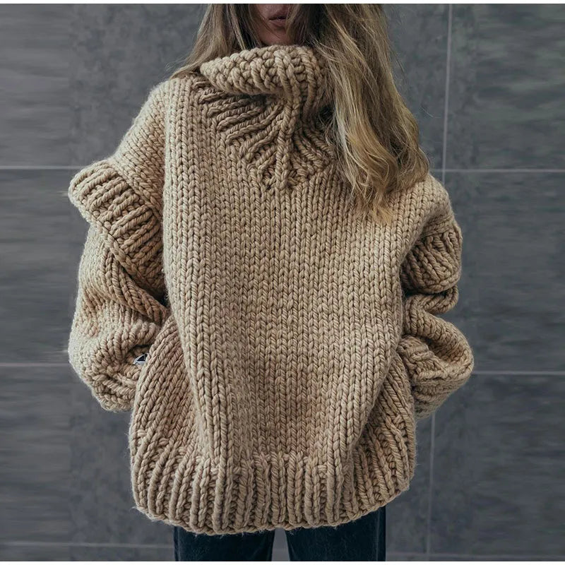 Women's Oversized Chunky Knit Turtleneck Sweater with Thick Textured