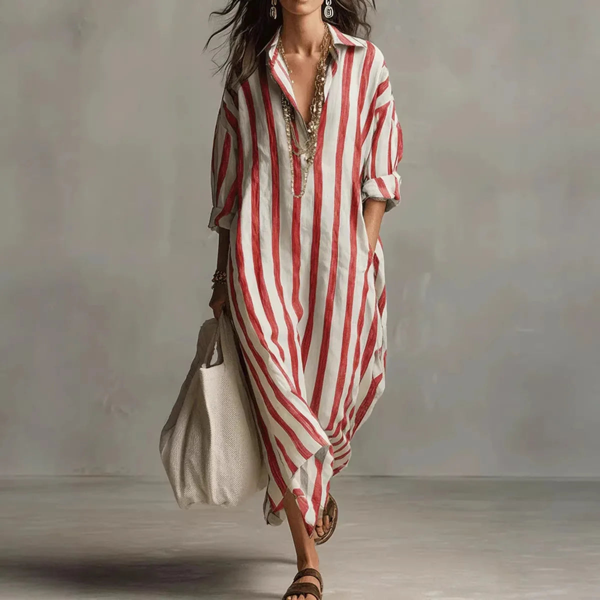 Striped Maxi Dress with Relaxed Fit – Vertical Stripe Summer Dress