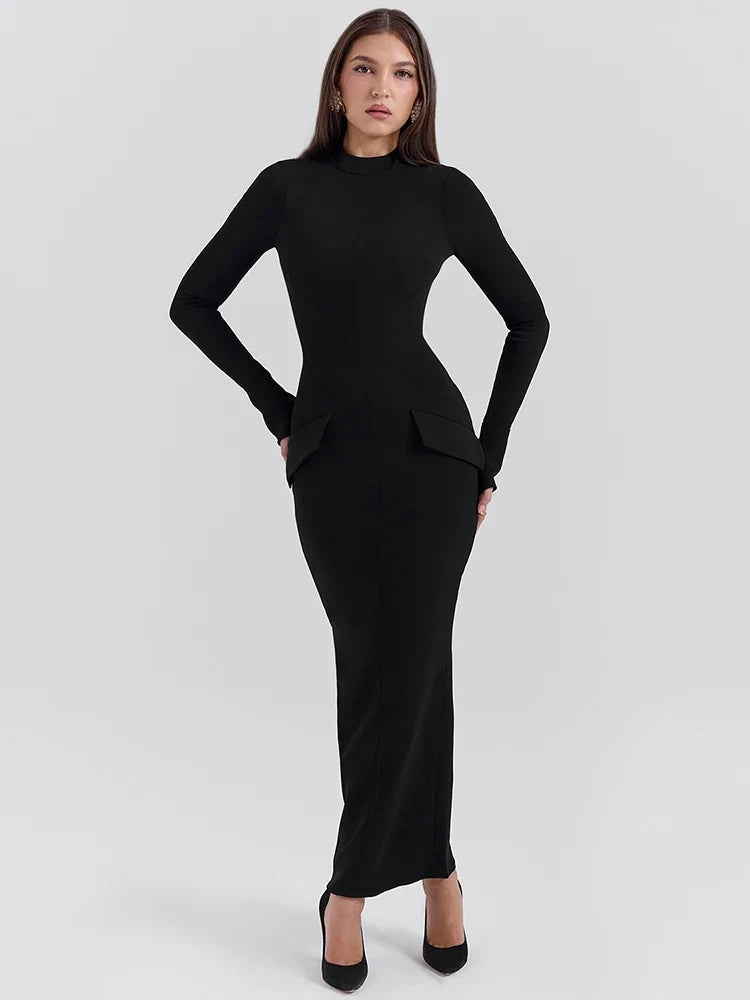 Black Bodycon Maxi Dress – Long Sleeve Evening Gown | Meave & Ivy