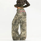 Camo Wide Leg Jeans with Pink Embroidery – Statement Streetwear Jeans
