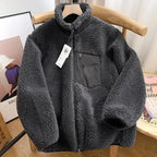 Teddy Coat with High Collar & Zip Pocket – Minimalist Warm Teddy Jacket