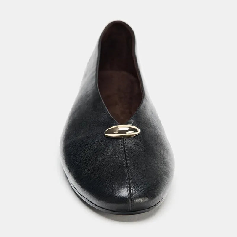Leather Ballet Loafer – Luxe Metal Buckle Flat Shoe | Meave & Ivy