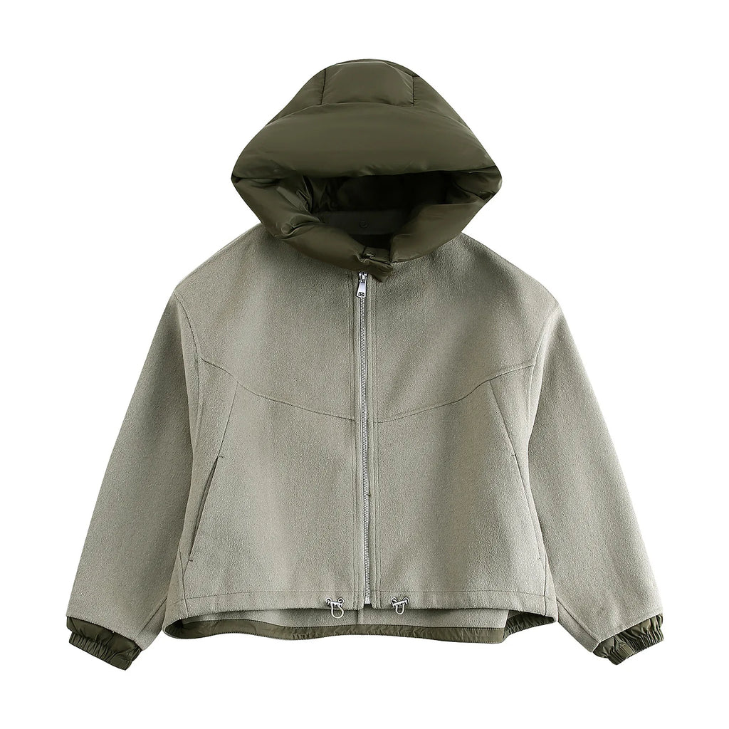 Women's Oversized Cropped Jacket – Lightweight Insulated Zip-Up Coat