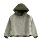 Women's Oversized Cropped Jacket – Lightweight Insulated Zip-Up Coat