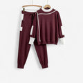 Women's Contrast Trim Long-Sleeve Top and Drawstring Trousers Set