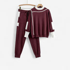 Women's Contrast Trim Long-Sleeve Top and Drawstring Trousers Set