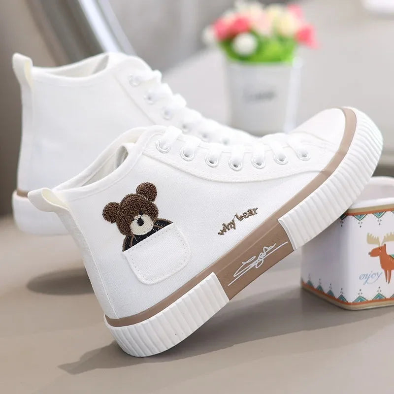 White High-Top Canvas Trainer – Classic Flatform Sneaker | Meave & Ivy