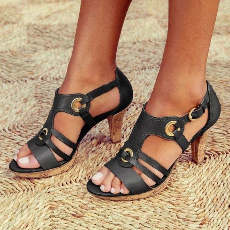T-Strap Block-Heel Sandals