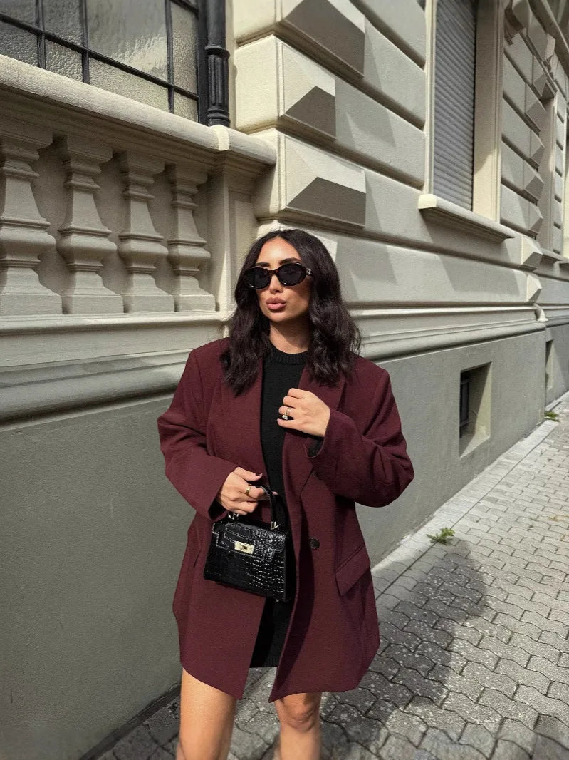 Burgundy Tailored Blazer - Single-Breasted