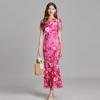 3D Floral Appliqué Wedding Guest Midi Dress