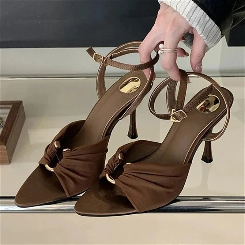 Pleated Buckle Mule Heels – Sculptural Evening Sandal | Meave & Ivy