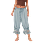 Lace-Patchwork Cropped Bloomers with Drawstring Waist