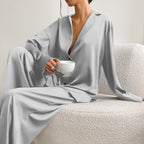 Satin Pyjama Set – Women's Luxury Long Sleeve Button-Up PJ Set