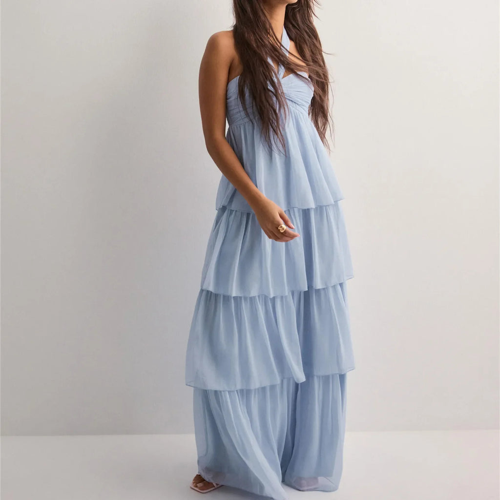 Strapless Summer Dress with Layered Skirt & Adjustable Bow – Chiffon Look Sundress