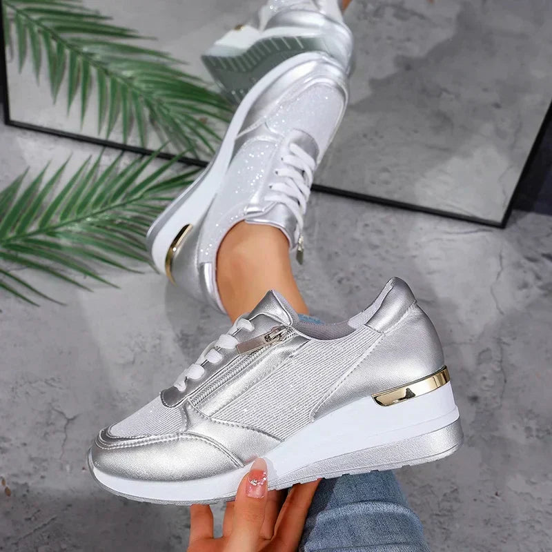Women's Platform Trainers – Lightweight Everyday Comfort in Gold or Silver