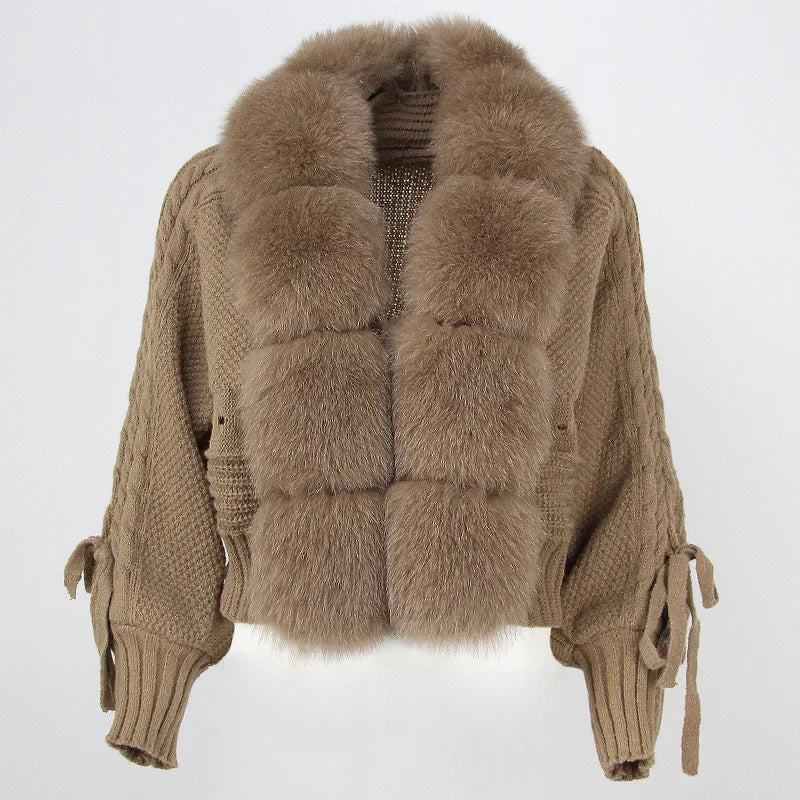 Women's faux fur-Trimmed Knitted Cardigan