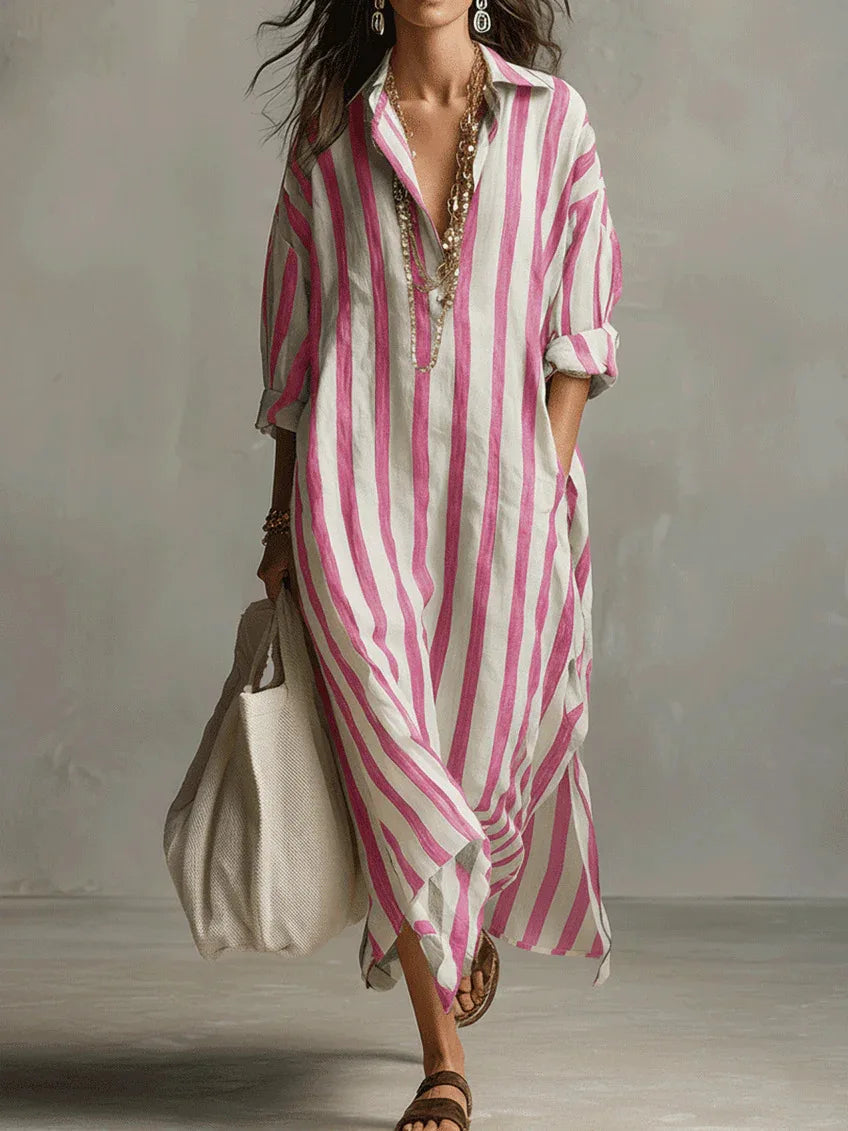 Striped Maxi Dress with Relaxed Fit – Vertical Stripe Summer Dress