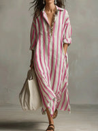 Striped Maxi Dress with Relaxed Fit – Vertical Stripe Summer Dress