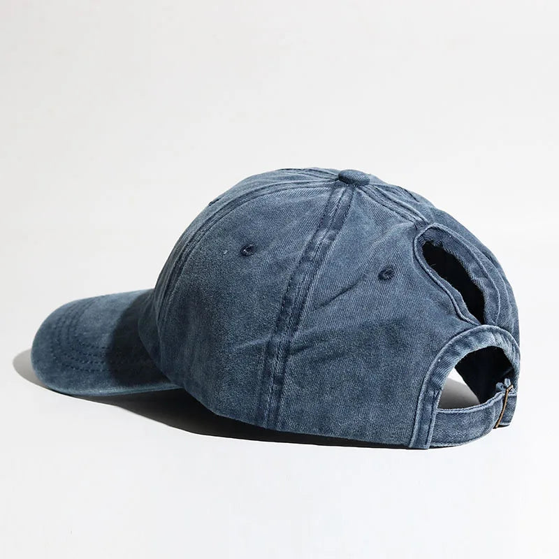 Washed Baseball Cap with Ponytail Opening