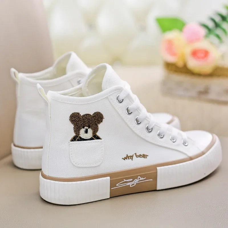 White High-Top Canvas Trainer – Classic Flatform Sneaker | Meave & Ivy