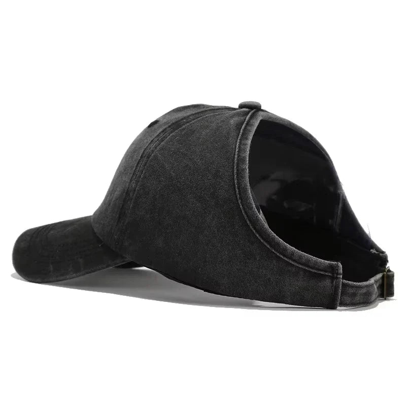 Washed Baseball Cap with Ponytail Opening