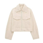 Grey Fleece Cropped Jacket – Effortless Lapel Outerwear | Meave & Ivy