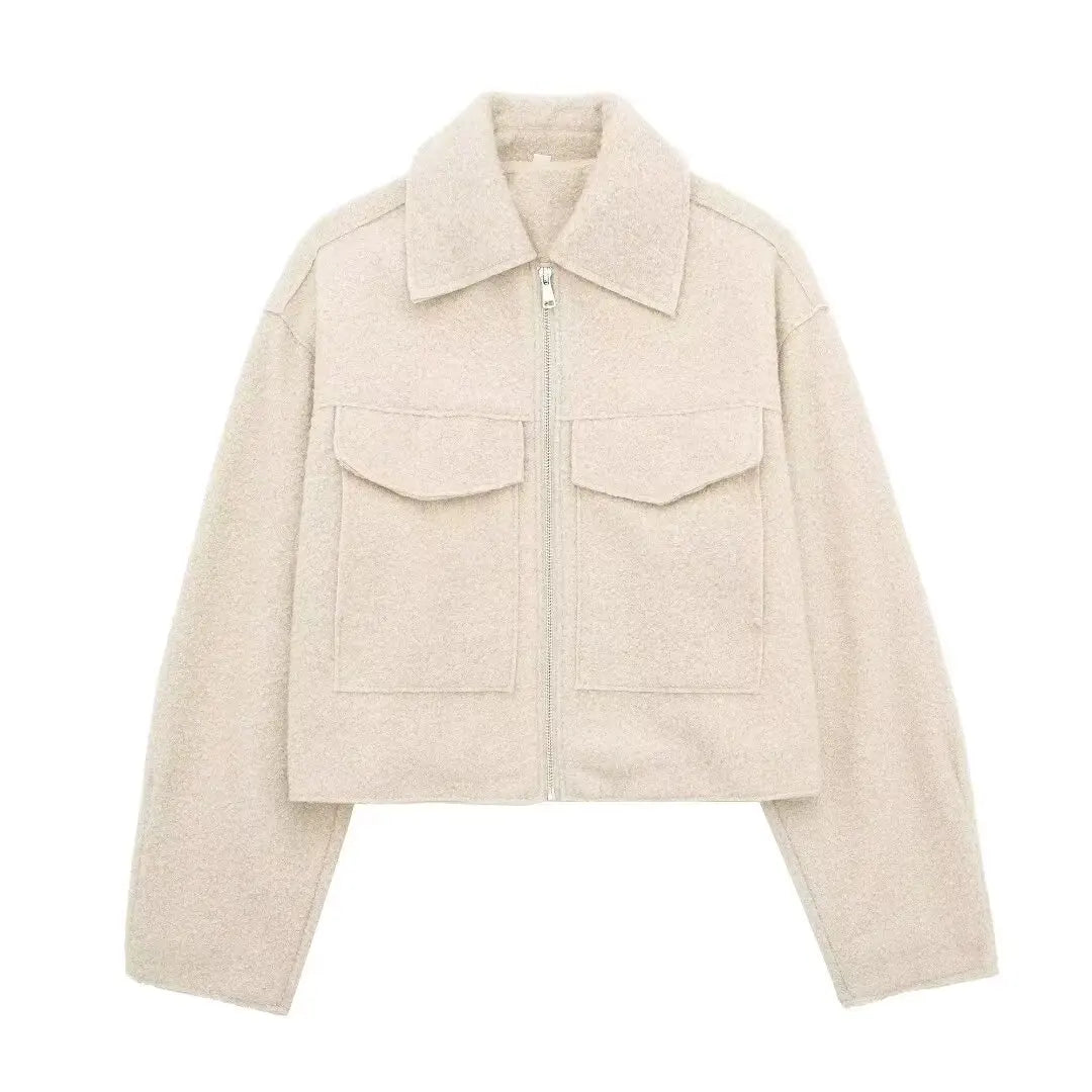 Grey Fleece Cropped Jacket – Effortless Lapel Outerwear | Meave & Ivy