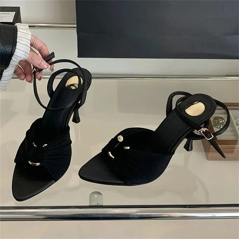 Pleated Buckle Mule Heels – Sculptural Evening Sandal | Meave & Ivy