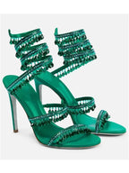 Crystal Wrap Heels – Sandals with Wraparound Ankle Strap & Rhinestones