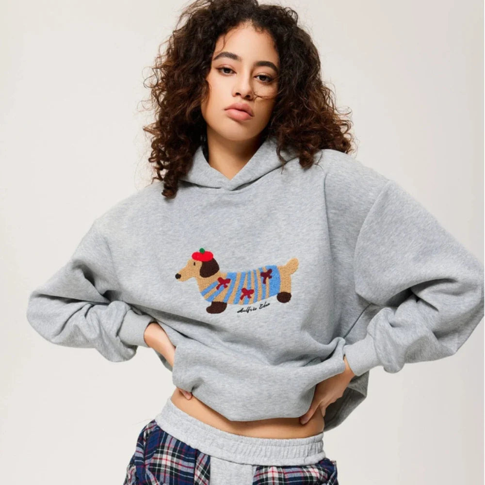 Embroidered Dachshund Hoodie – Women's Cosy Dog Hoodie