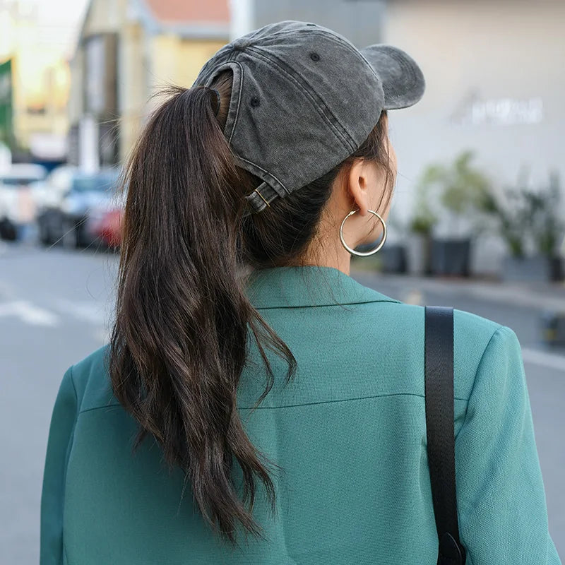 Washed Baseball Cap with Ponytail Opening