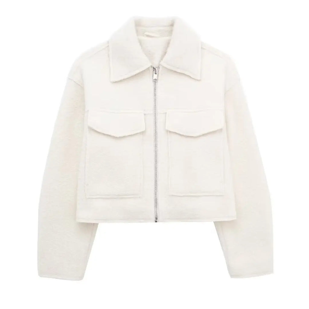 Grey Fleece Cropped Jacket – Effortless Lapel Outerwear | Meave & Ivy