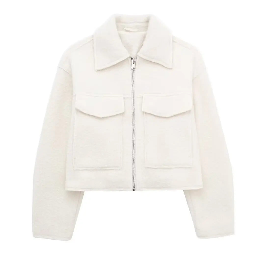 Grey Fleece Cropped Jacket – Effortless Lapel Outerwear | Meave & Ivy