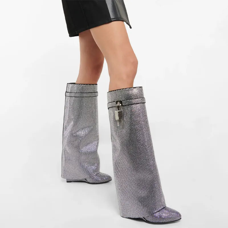 Glitter Statement Boots with Crystal Look – Sparkly Wedge Boots