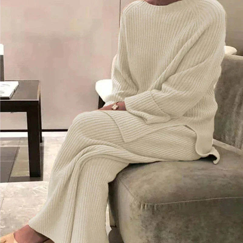 Women's Ribbed Sweater and Wide-Leg Trouser Set