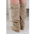Slouch Boots with Low Heel & Pointed Toe – Women's Ruched Boots