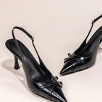Black Pointed Stiletto Court Shoe – Buckle Strap Heel | Meave & Ivy