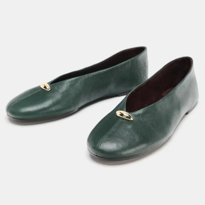 Leather Ballet Loafer – Luxe Metal Buckle Flat Shoe | Meave & Ivy