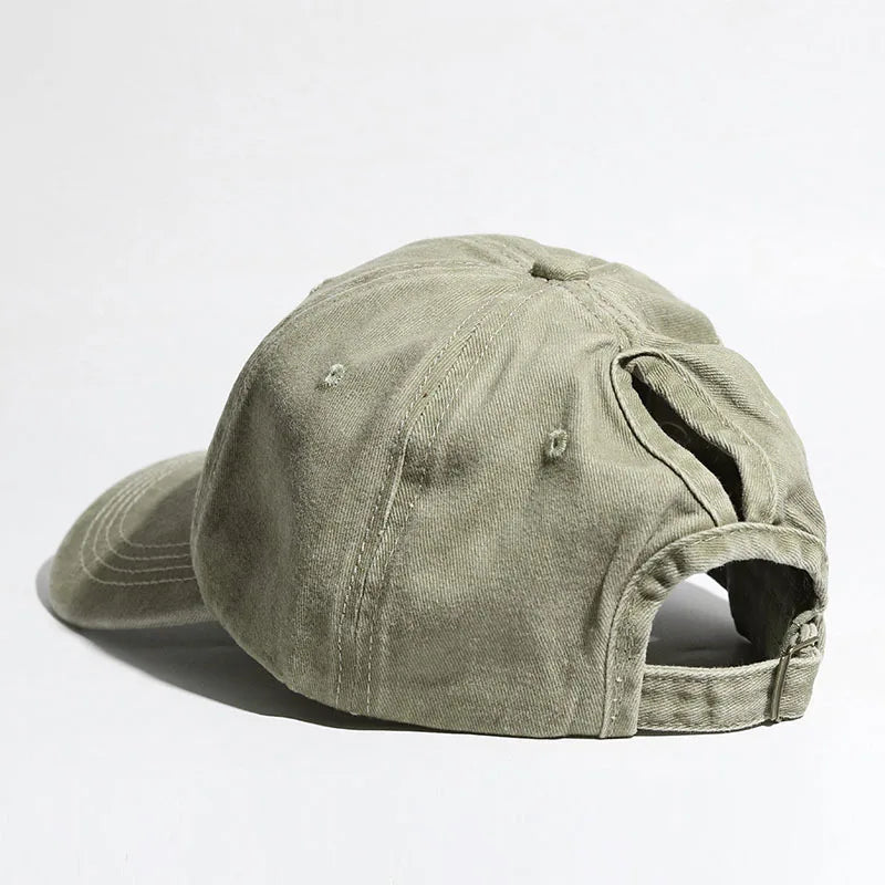 Washed Baseball Cap with Ponytail Opening