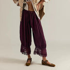 Lace-Patchwork Cropped Bloomers with Drawstring Waist