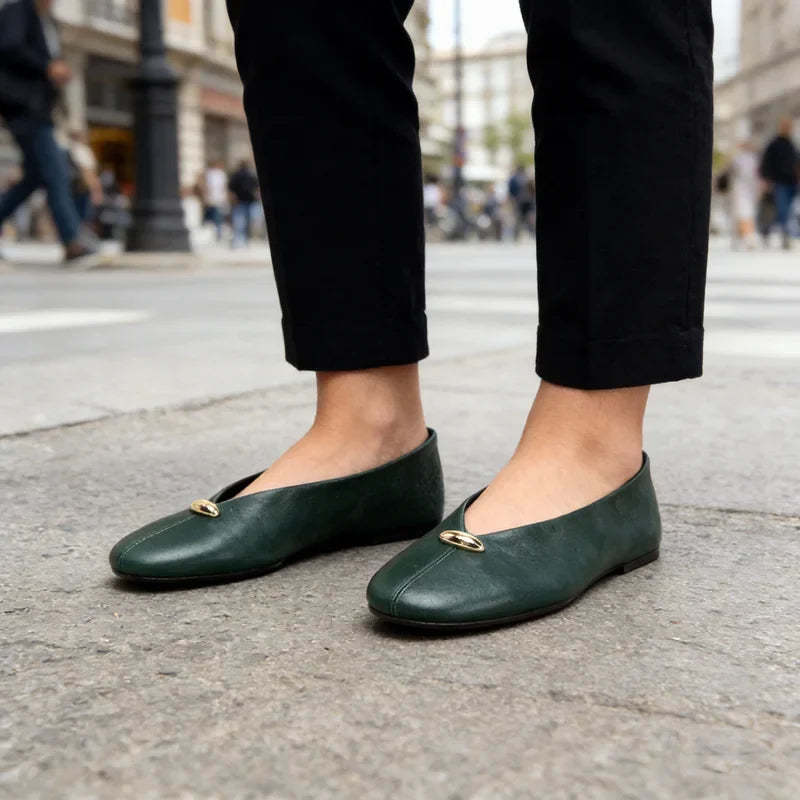 Leather Ballet Loafer – Luxe Metal Buckle Flat Shoe | Meave & Ivy