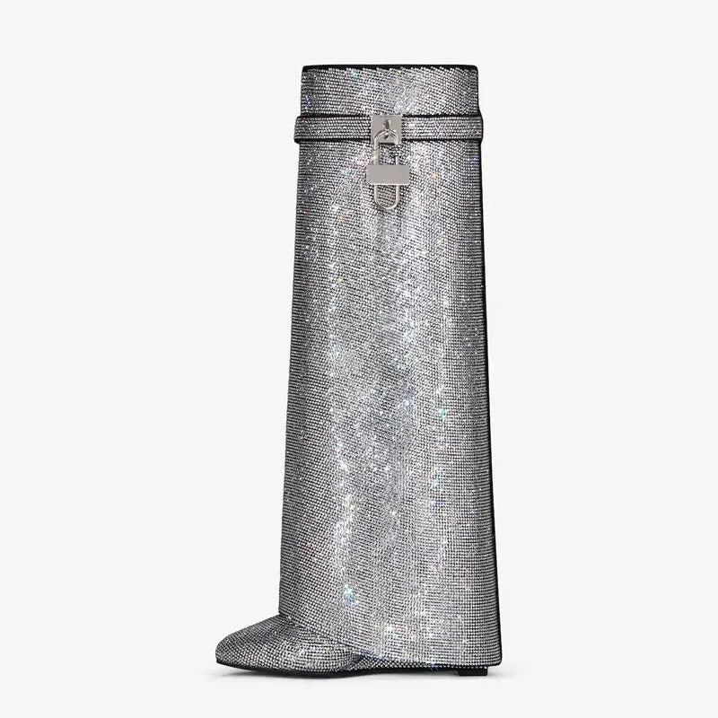 Glitter Statement Boots with Crystal Look – Sparkly Wedge Boots