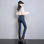 Women's Warm Fleece Lined Denim Jeans with High Waist and Stretch Fit