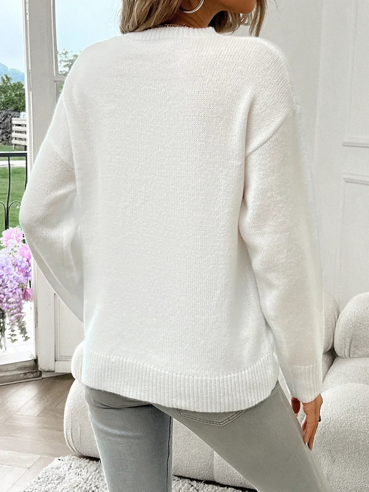 Women's American Flag Knitted Sweater – Relaxed Crew-Neck Long-Sleeve Style