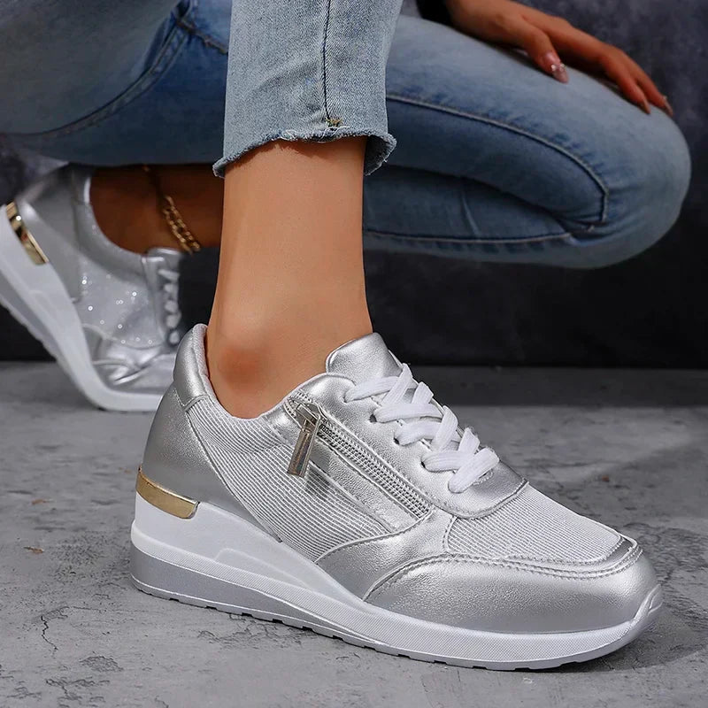 Women's Platform Trainers – Lightweight Everyday Comfort in Gold or Silver