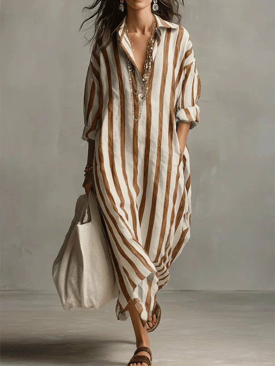Striped Maxi Dress with Relaxed Fit – Vertical Stripe Summer Dress