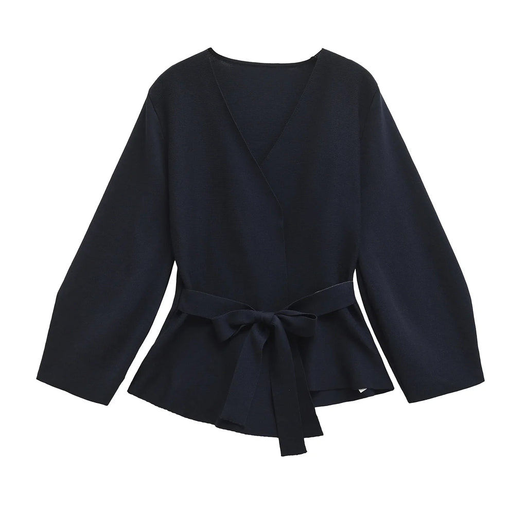 Shoulder-Pad Knit Blazer – Sculptural Belted Statement Jacket | Meave & Ivy