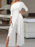 Ivory Wide-Leg Jumpsuit – Cold-Shoulder Tailored Jumpsuit | Meave & Ivy