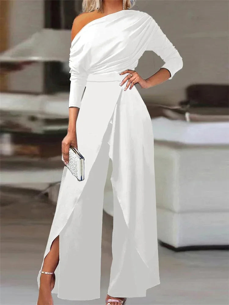 Ivory Wide-Leg Jumpsuit – Cold-Shoulder Tailored Jumpsuit | Meave & Ivy