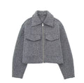 Grey Fleece Cropped Jacket – Effortless Lapel Outerwear | Meave & Ivy